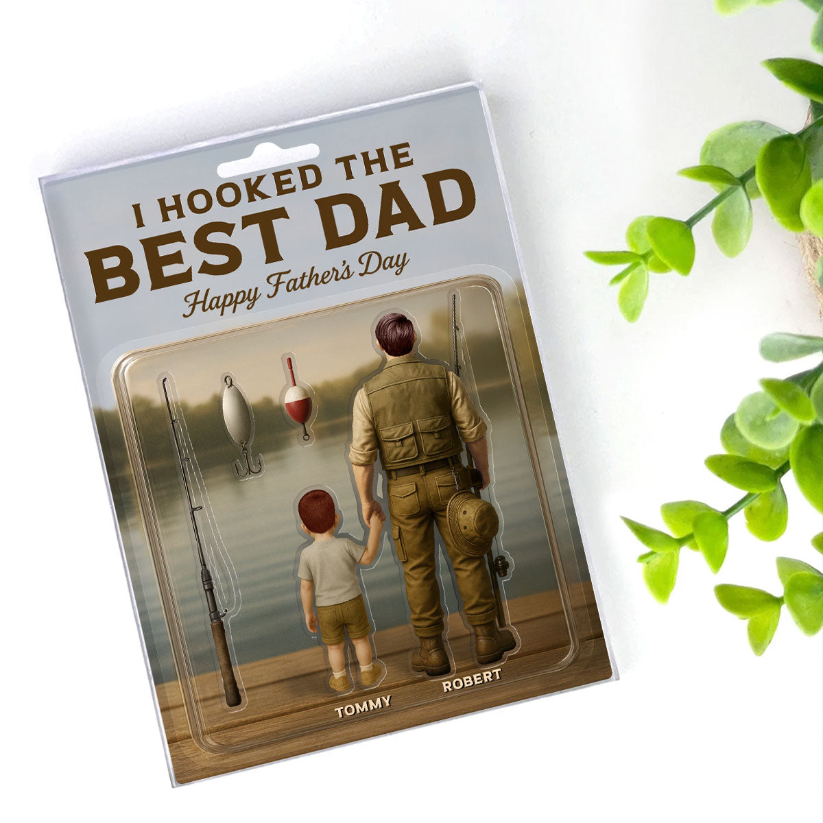 Dad And Kids Fishing Together Custom Figure Personalized Acrylic Block Plaque, Father's Day Gift For Fishing Dad, For Grandpa, For Husband