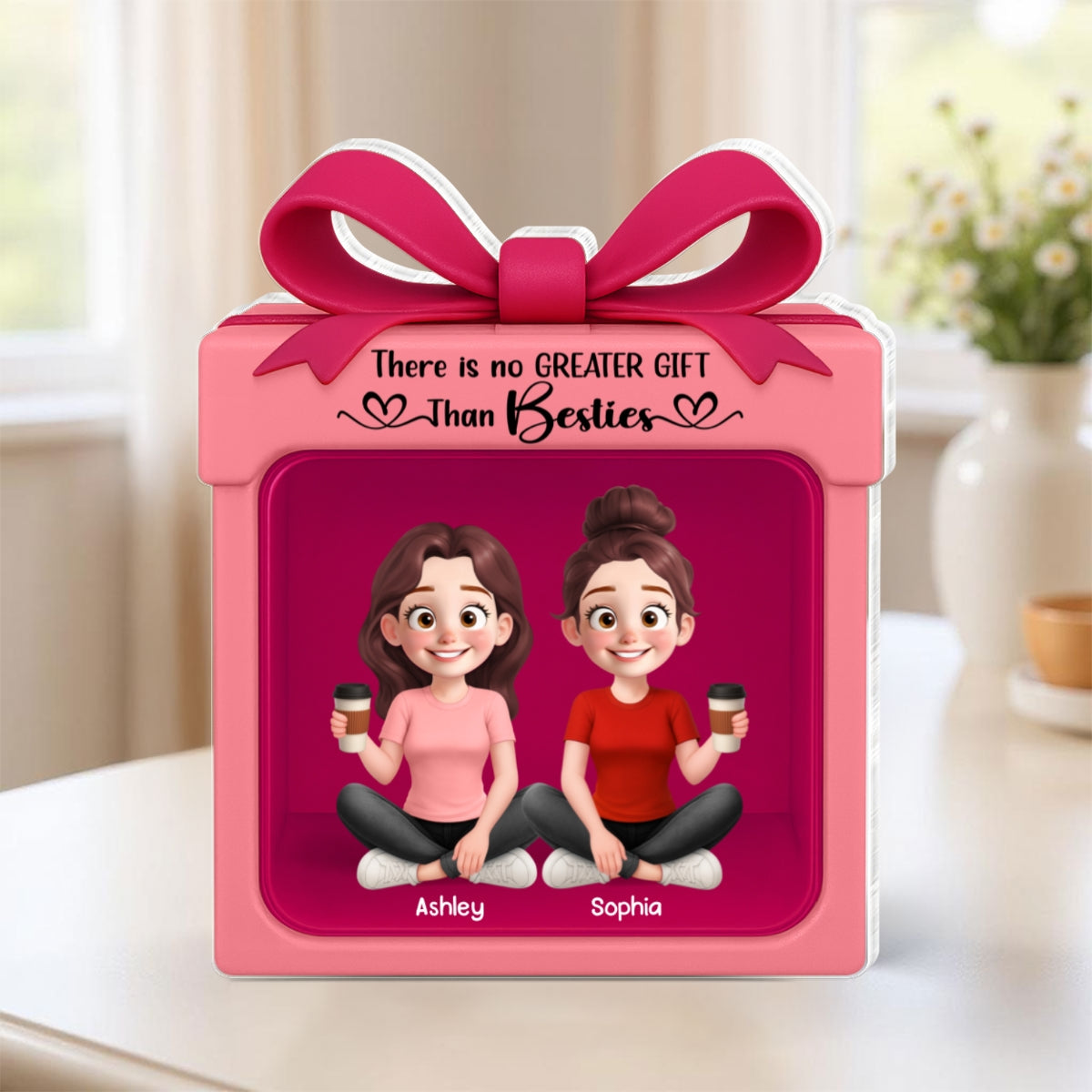 Besties Sisters Inside Gift Box 3D Effect Personalized Acrylic Block