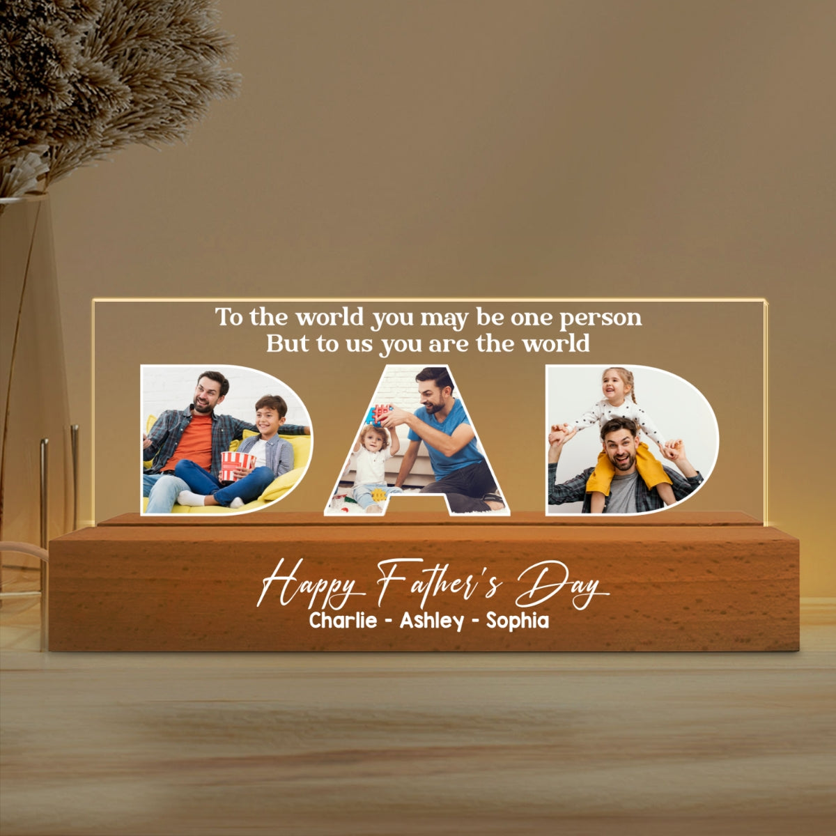 DAD Photo Insert Happy Father‘s Day Personalized Acrylic Block LED Night Light