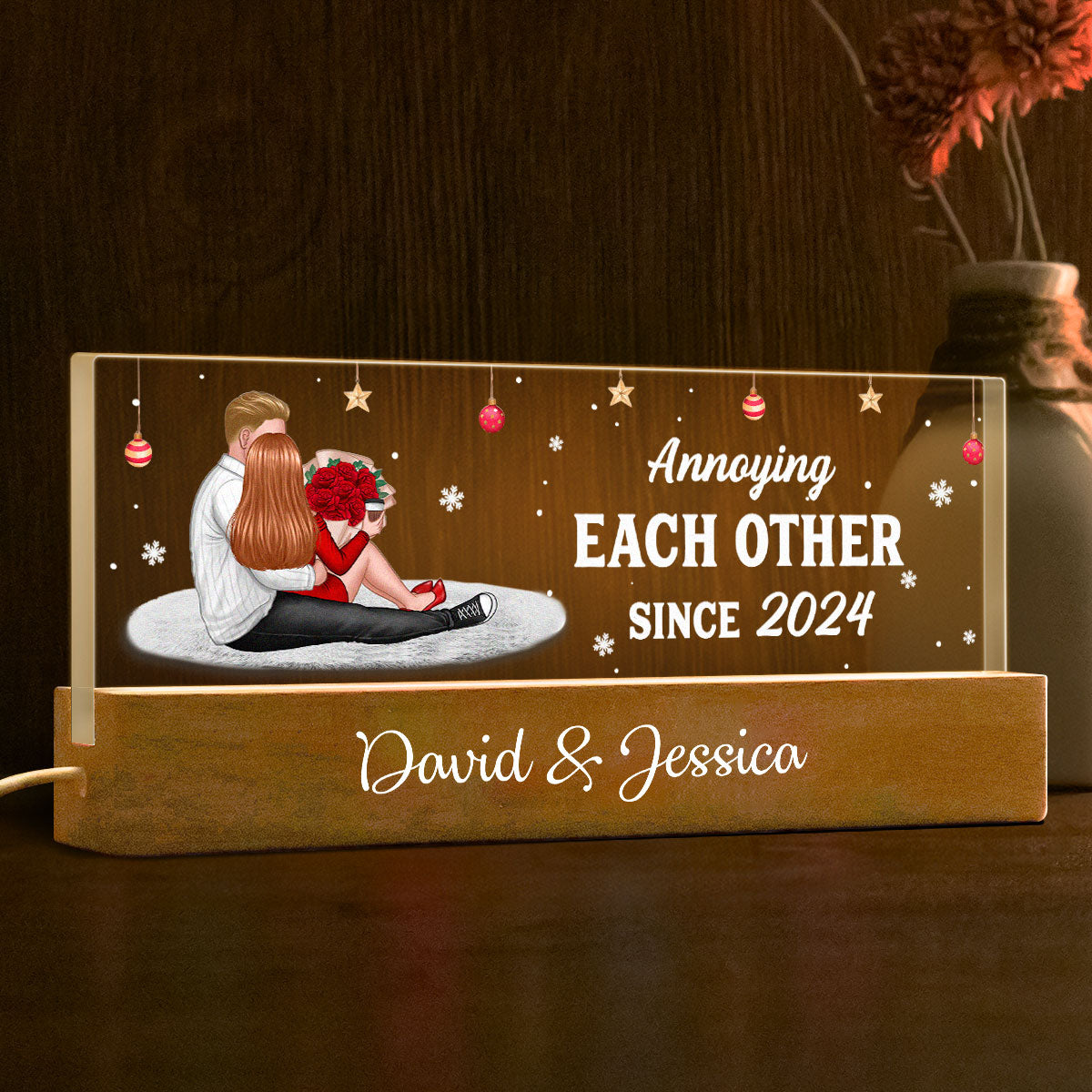 All I Want For Christmas Is You Personalized Acrylic Block LED Night Light, Christmas Gift for Couples