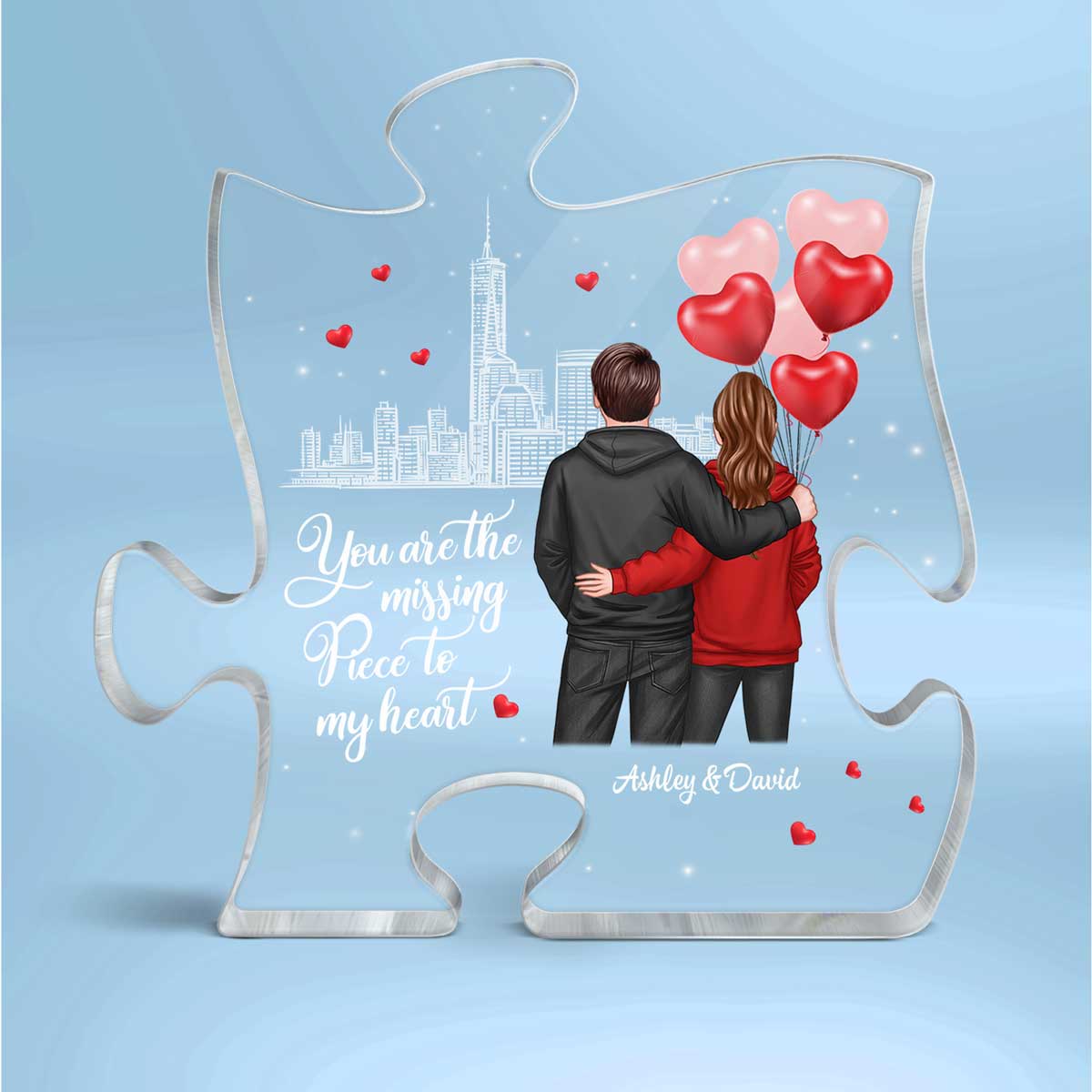 The Missing Piece To My Heart Hoodie Couple Personalized Puzzle Acrylic Plaque - Valentine‘s Day Gift For Him, Gift For Her
