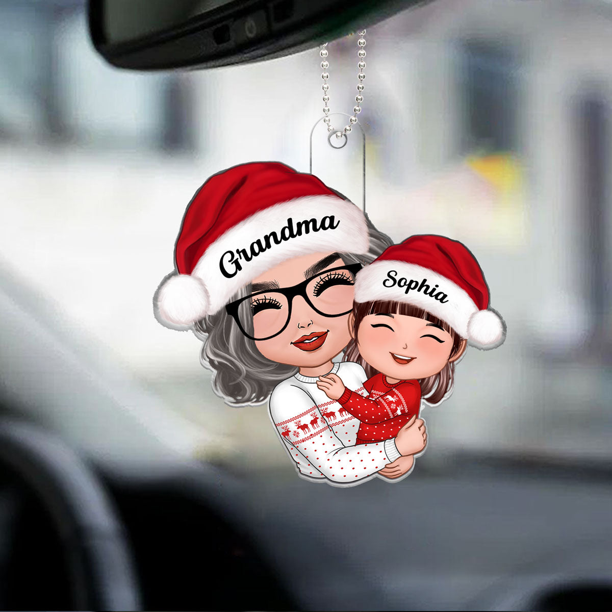 Doll Grandma Mom Hugging Kid Christmas Gift For Granddaughter Grandson Personalized Acrylic Ornament