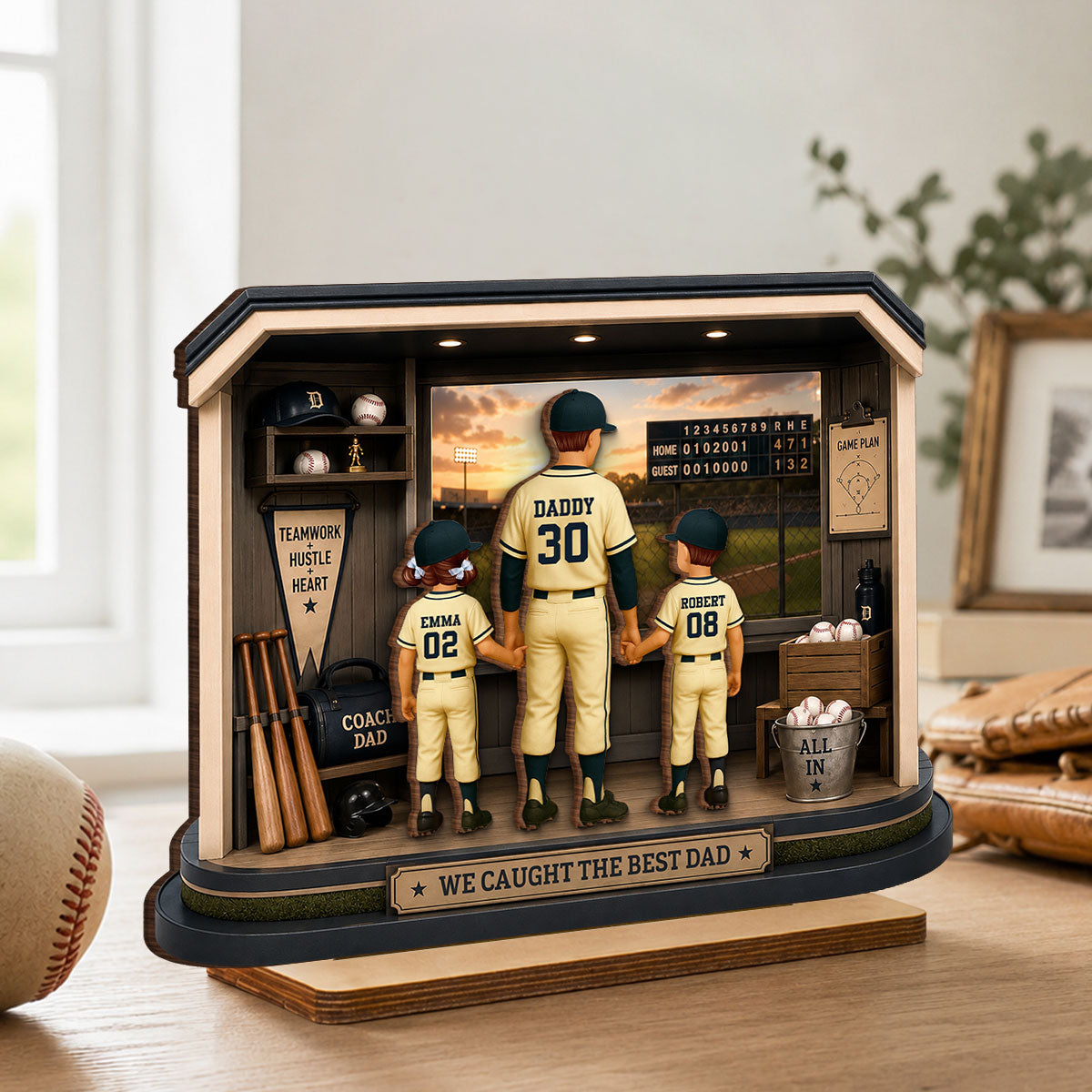 Home Run Baseball Dad & Kids - Personalized 2-Layered Wooden Plaque - Father's Day Gift For Dad, Husband