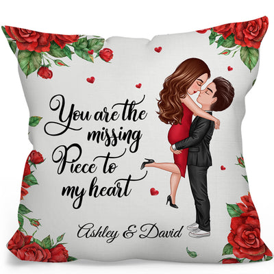 Missing Piece Kissing Couple Rose Personalized Pillow - Anniversary Gift For Couple - Gift For Him, Gift For Her