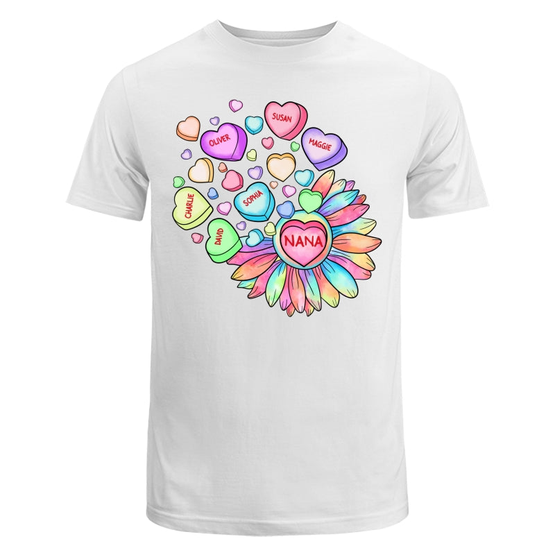 Grandma Mom Sunflower Candy Hearts Personalized Shirt