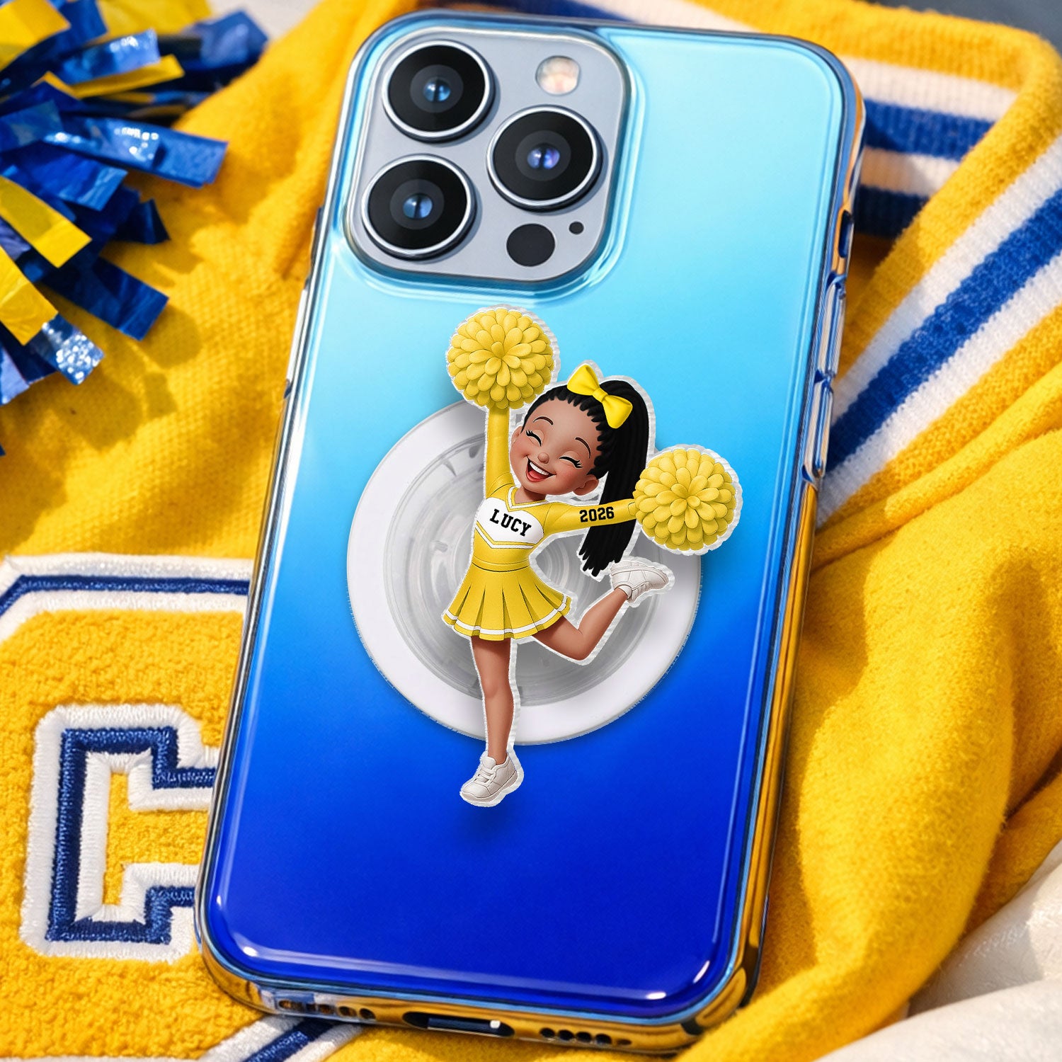 3D Effect Cheerleader Girl - Personalized Acrylic Magnetic Phone Grip - Gift for Daughter, for Granddaughter