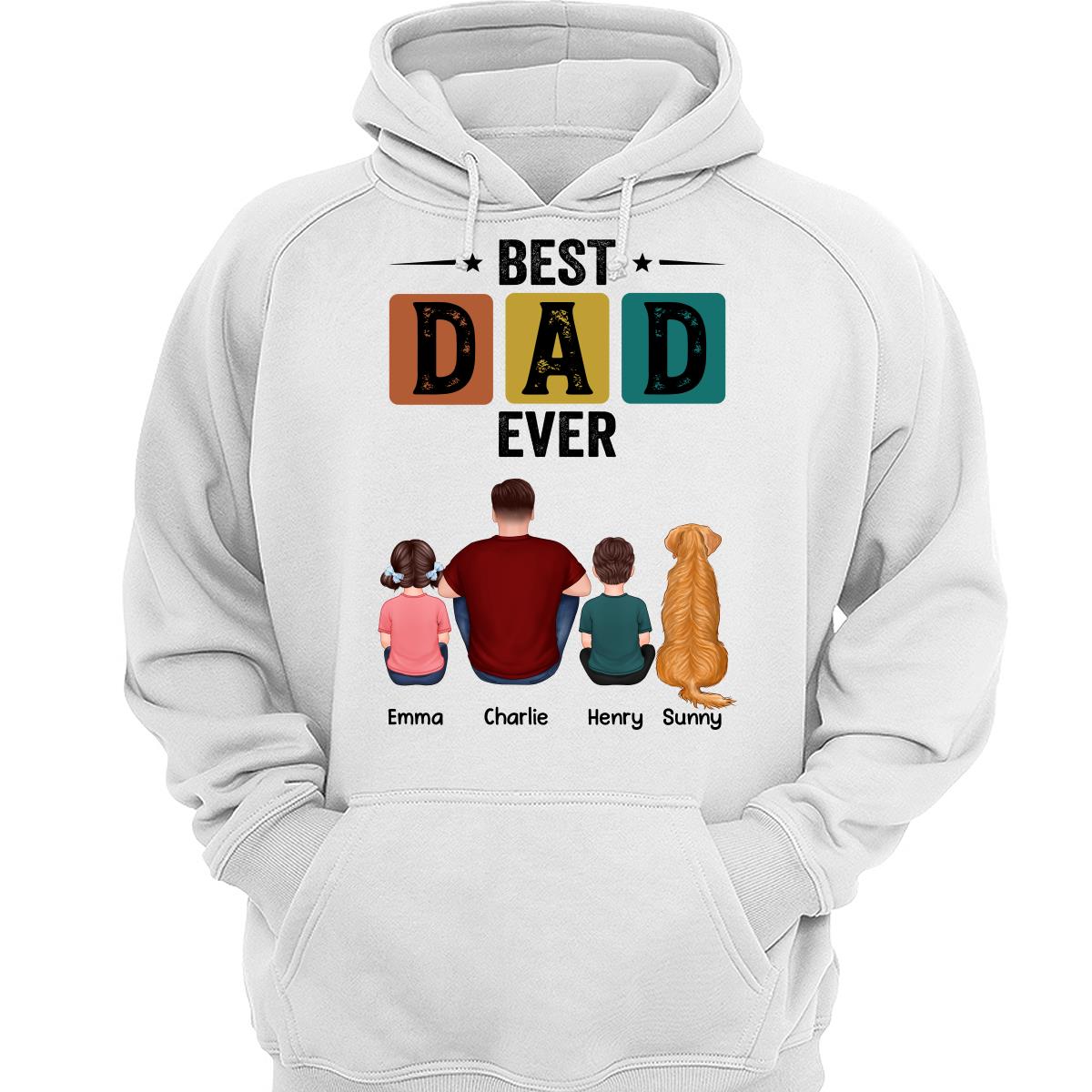 Best Dad Ever Simple Back View Man Kids Dog Cat Personalized Shirt