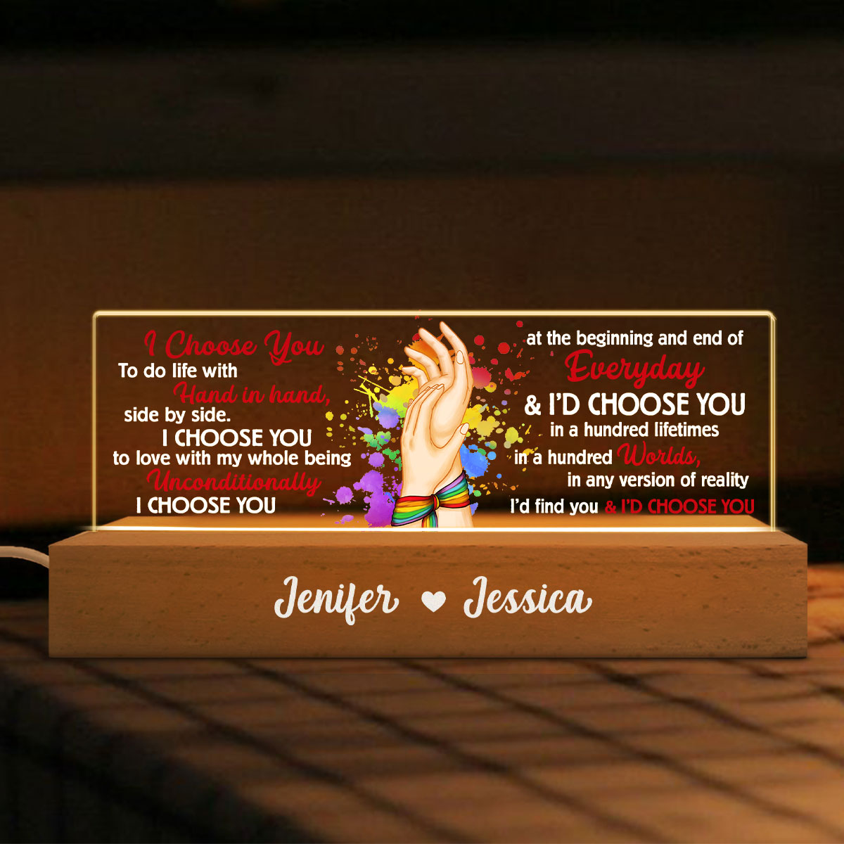 I Choose You LGBTQ+ Gift Personalized Acrylic Block LED Night Light