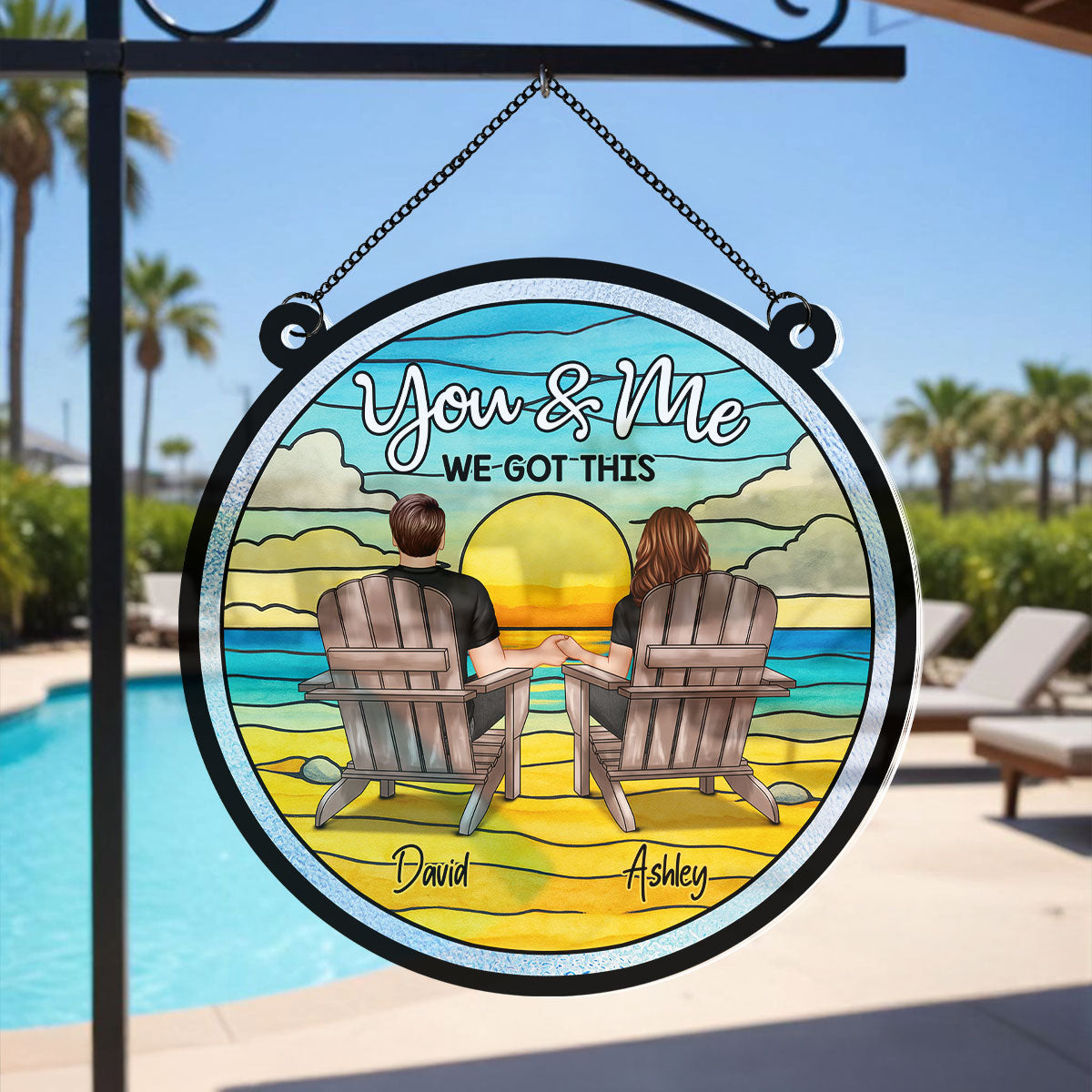 Summer Couple Beach Landscape Personalized Acrylic Suncatcher