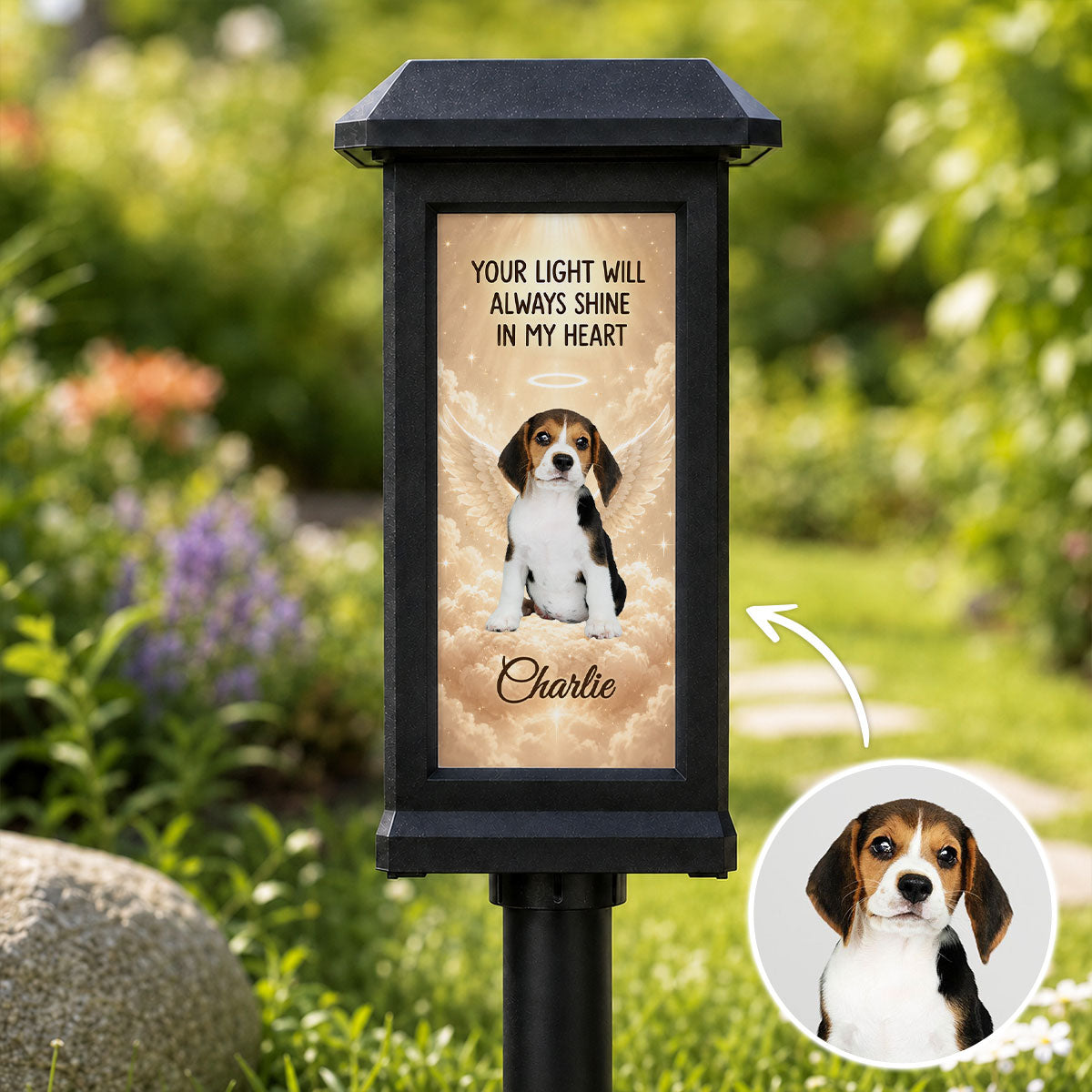 Your Light Will Always Shine in My Heart Pet Memorial - Personalized Solar Garden Light - Heartfelt Remembrance Keepsake