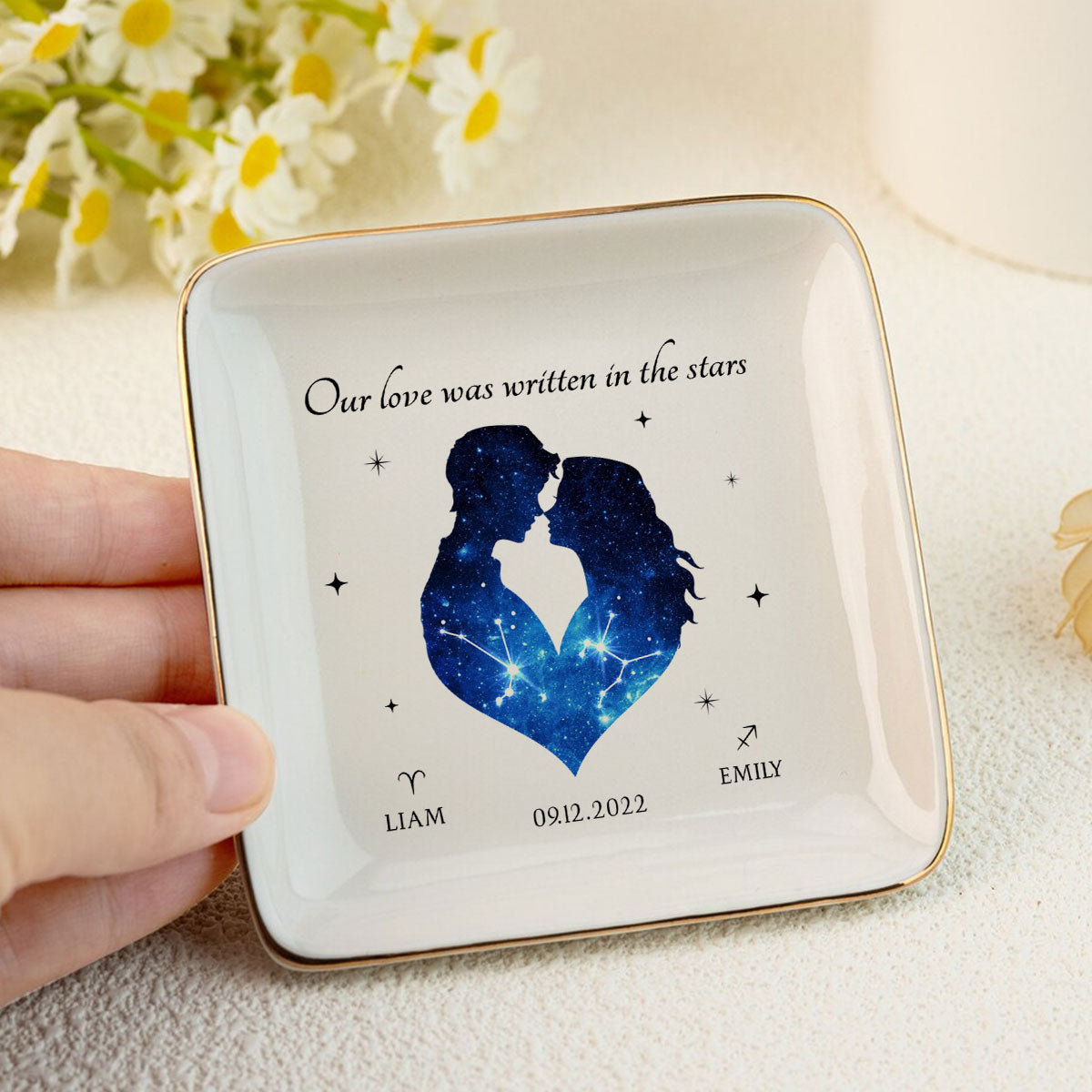 It Was Written In The Stars Hugging Couple Personalized Zodiac Constellation Jewelry Dish, Gift For Bride and Groom, Bridal Shower Gift, Anniversary Gift, Engagement Gift