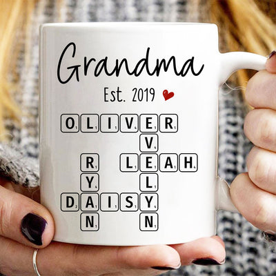 Grandma Mom Est. Crossword Puzzle Art Personalized Mug