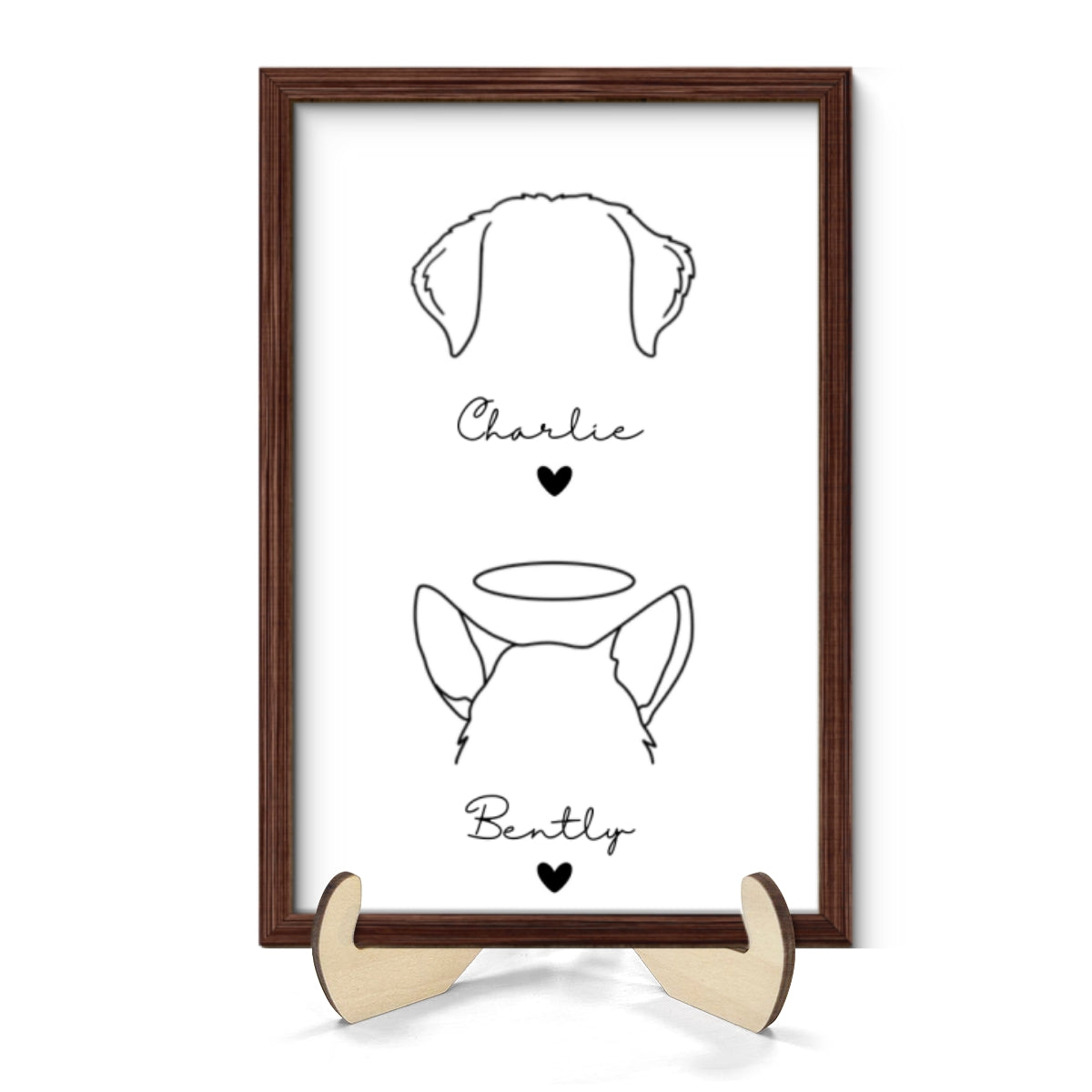 Custom Dog Ear Line Art Drawing Personalized 2-Layer Wooden Plaque