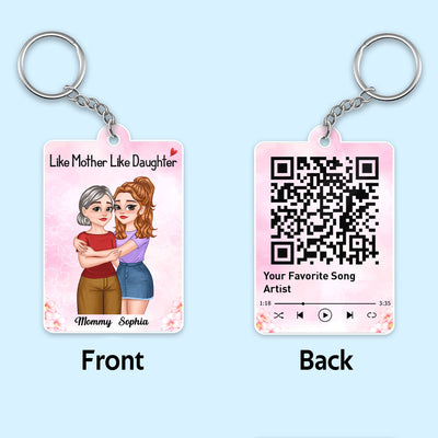 Like Mother Like Daughter Cartoon Hugging Mom Daughter Favorite Song QR Code Personalized Acrylic Keychain