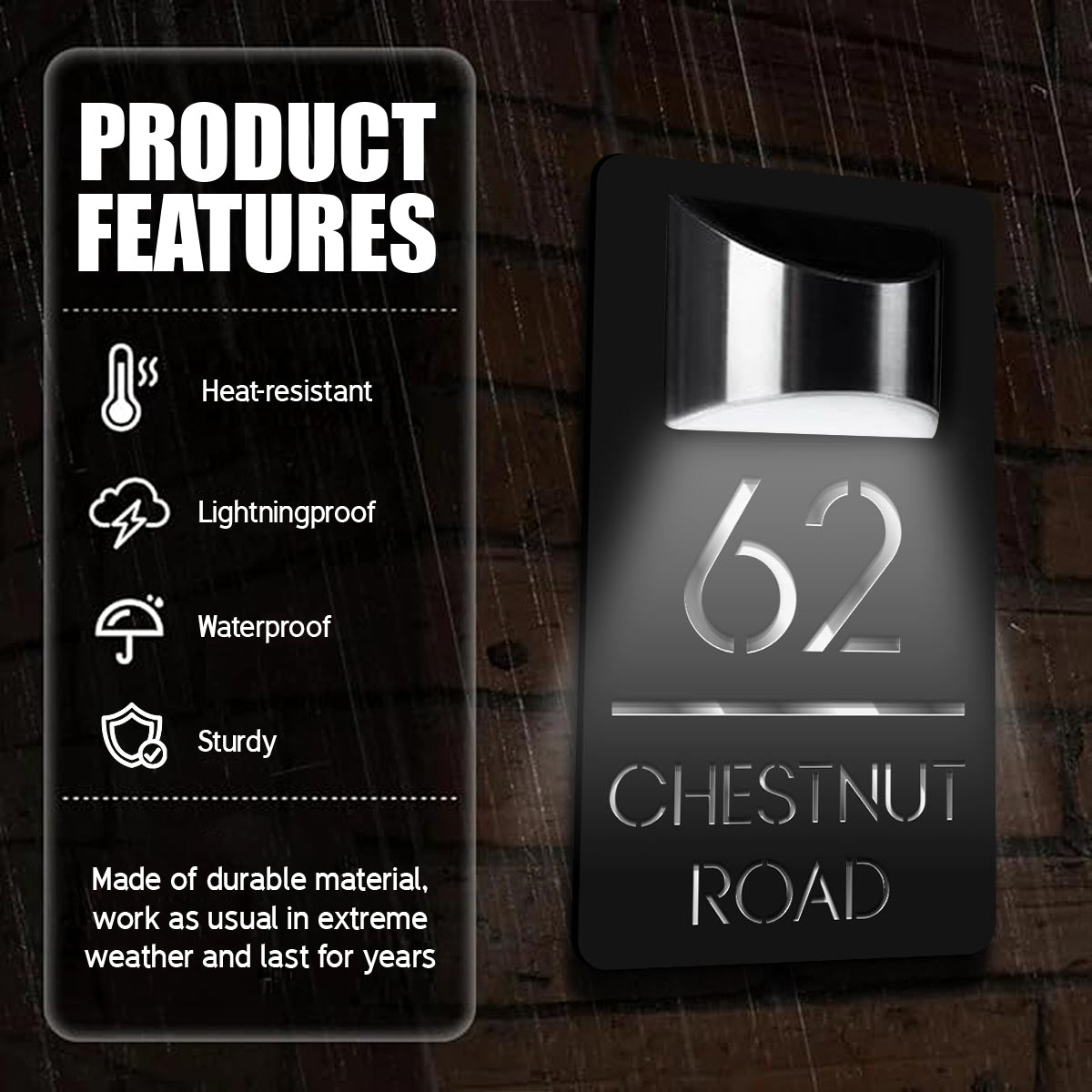 Modern Personalized House Number Address Sign With Waterproof Solar Powered LED Light, Home Decoration, Gift For Family