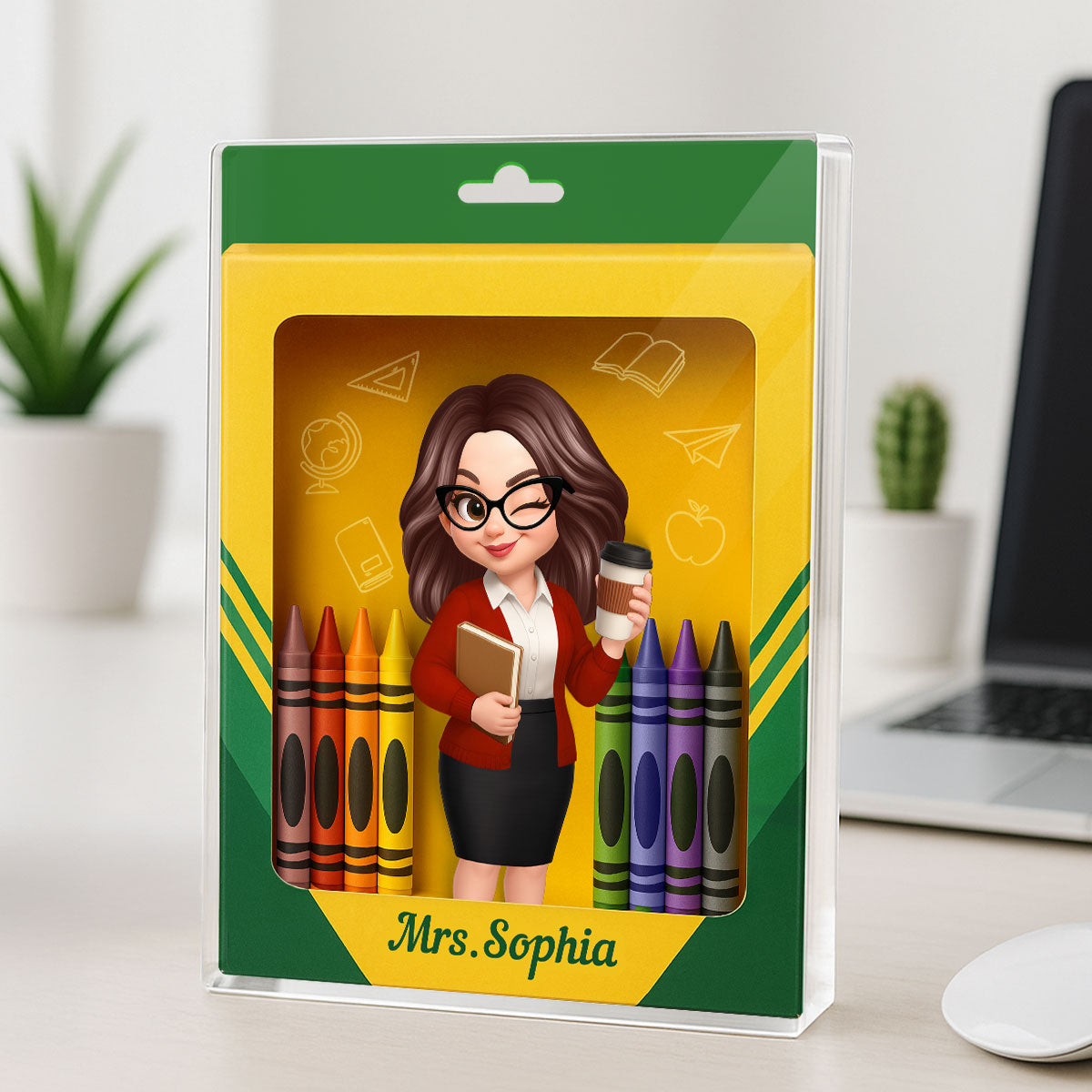 3D Effect Teacher Inside Crayon Box Personalized Acrylic Block, Back To School Gift for Teachers