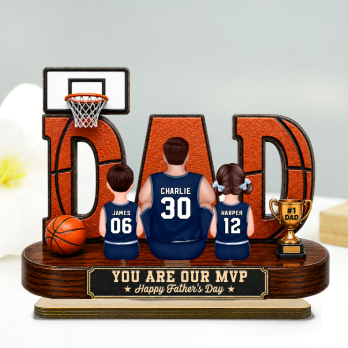 Basketball Dad Legend Daddy's Dream Team - Personalized 2-Layered Wooden Plaque - Unique Trending Father's Day Gift For Dad, Husband, Basketball Fans