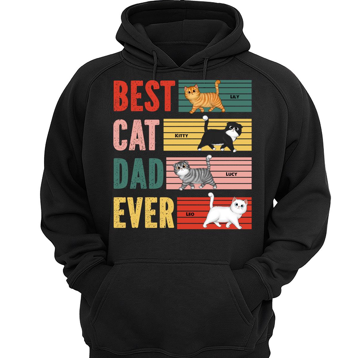 Retro Best Cat Dad Ever Walking Fluffy Cats Personalized Shirt