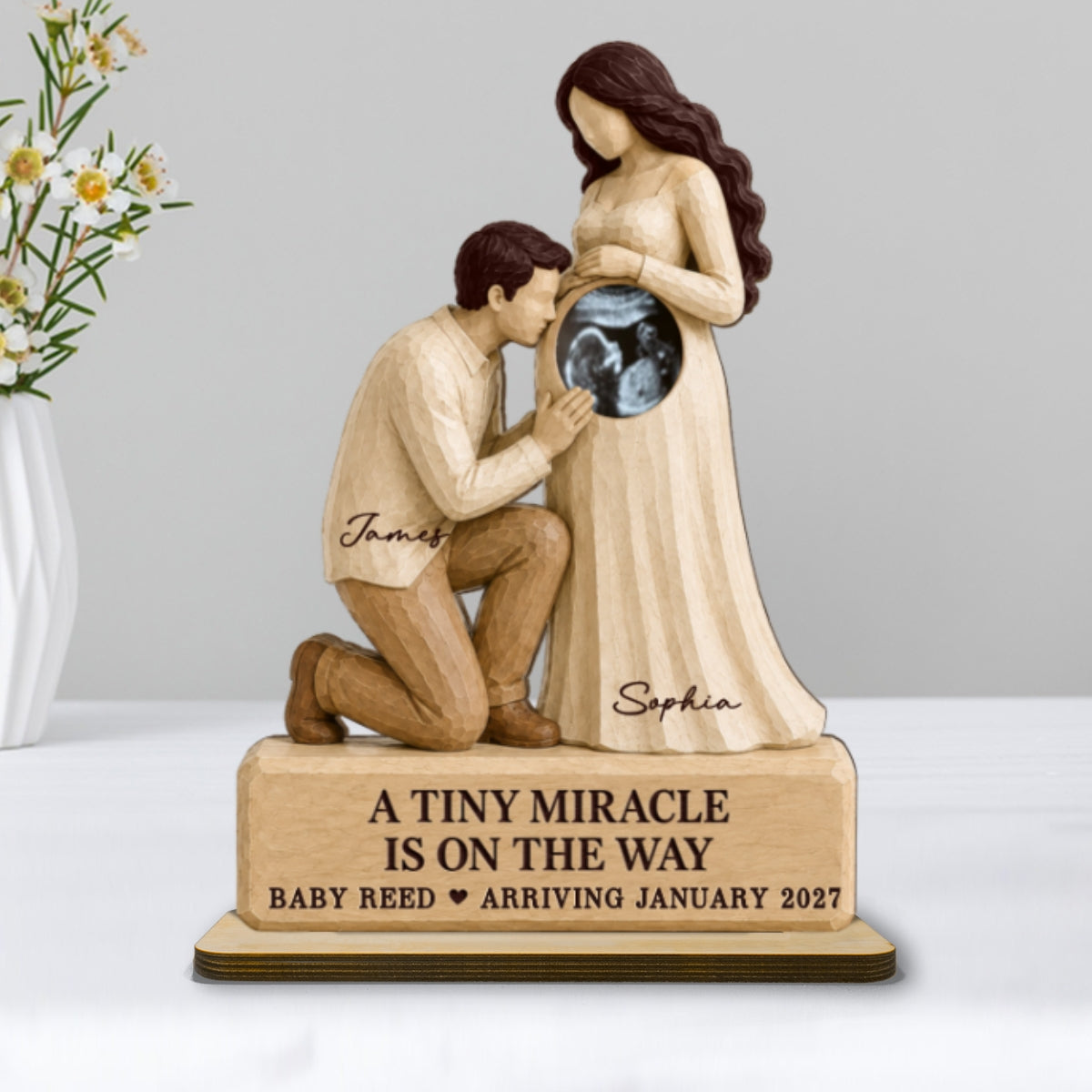 Tiny Miracle On The Way 2D Flat Printed - Personalized 2-Layered Wooden Plaque - Sentimental Keepsake For Expecting Parents
