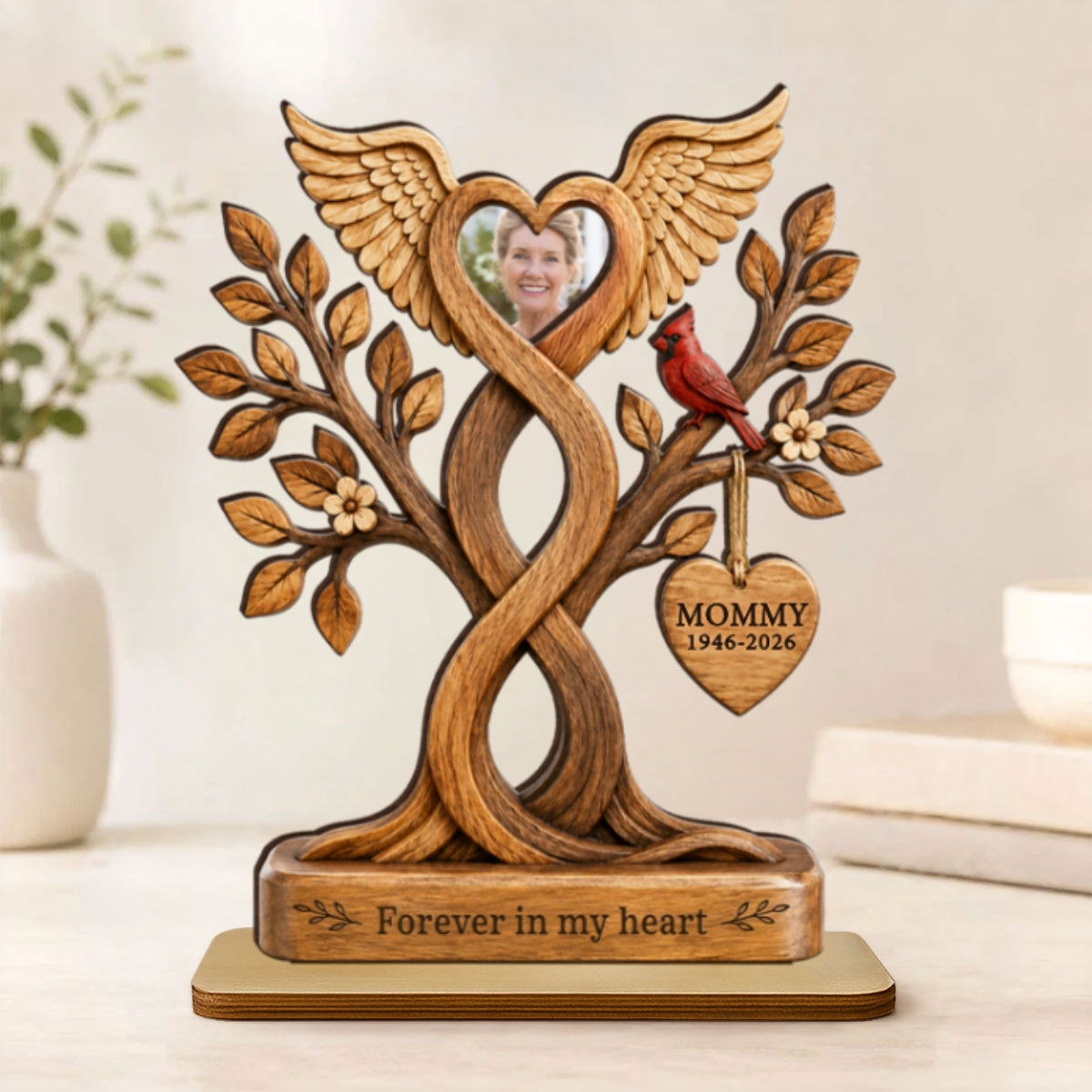 Forever in Our Hearts Memorial - Personalized 2-Layered Wooden Plaque - Heartfelt Sympathy Gift for Loved Ones