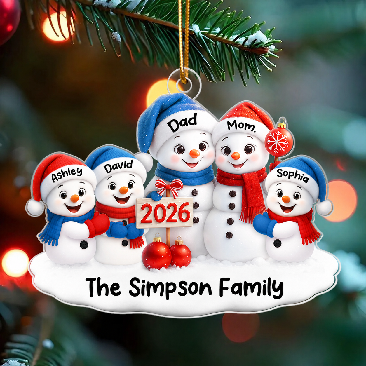 Family Snowmen 2026 - Personalized Acrylic Ornament - Festive Christmas Decor, Christmas Gift for Family