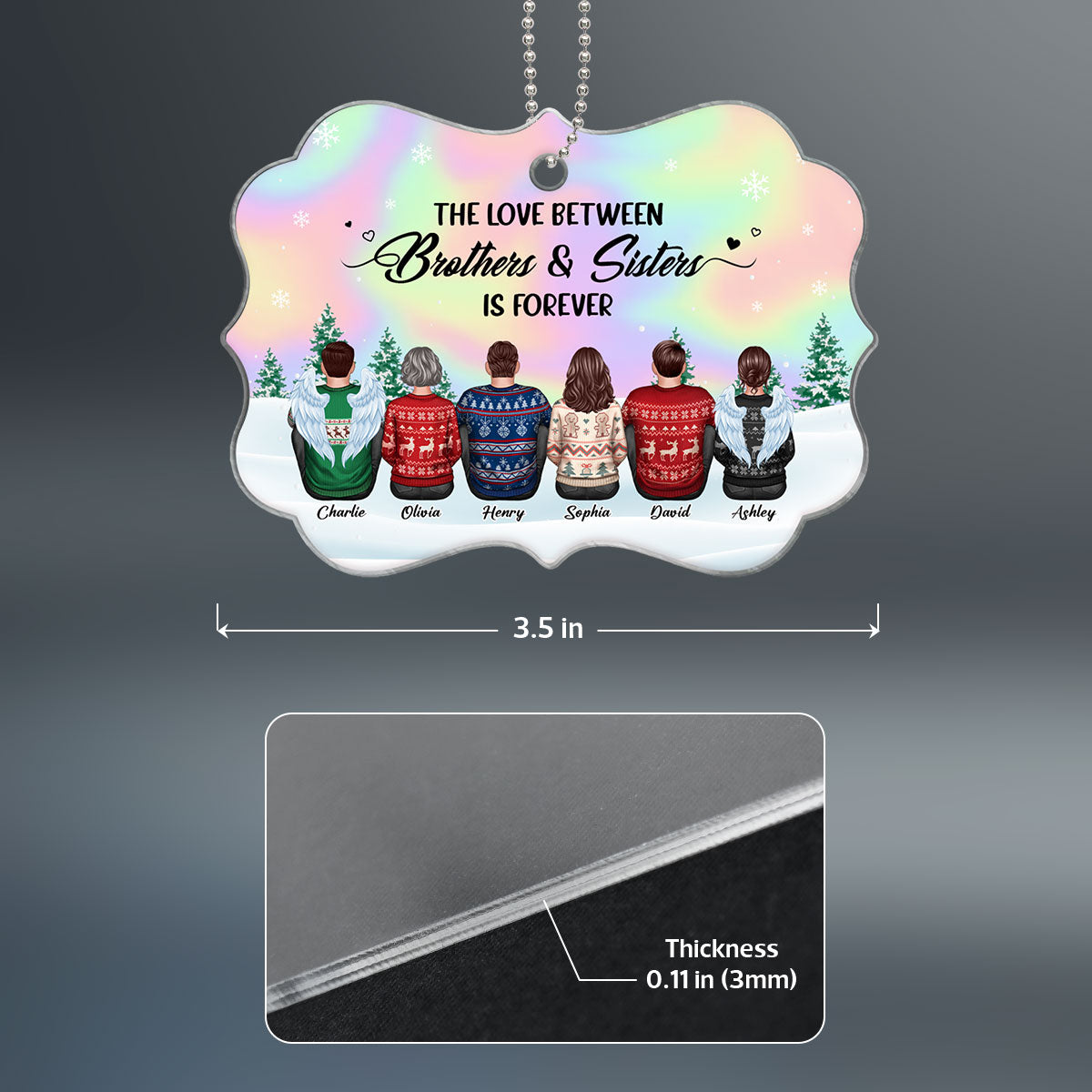 Beautiful Sky BROTHERS & SISTERS Sitting Personalized Acrylic Ornament