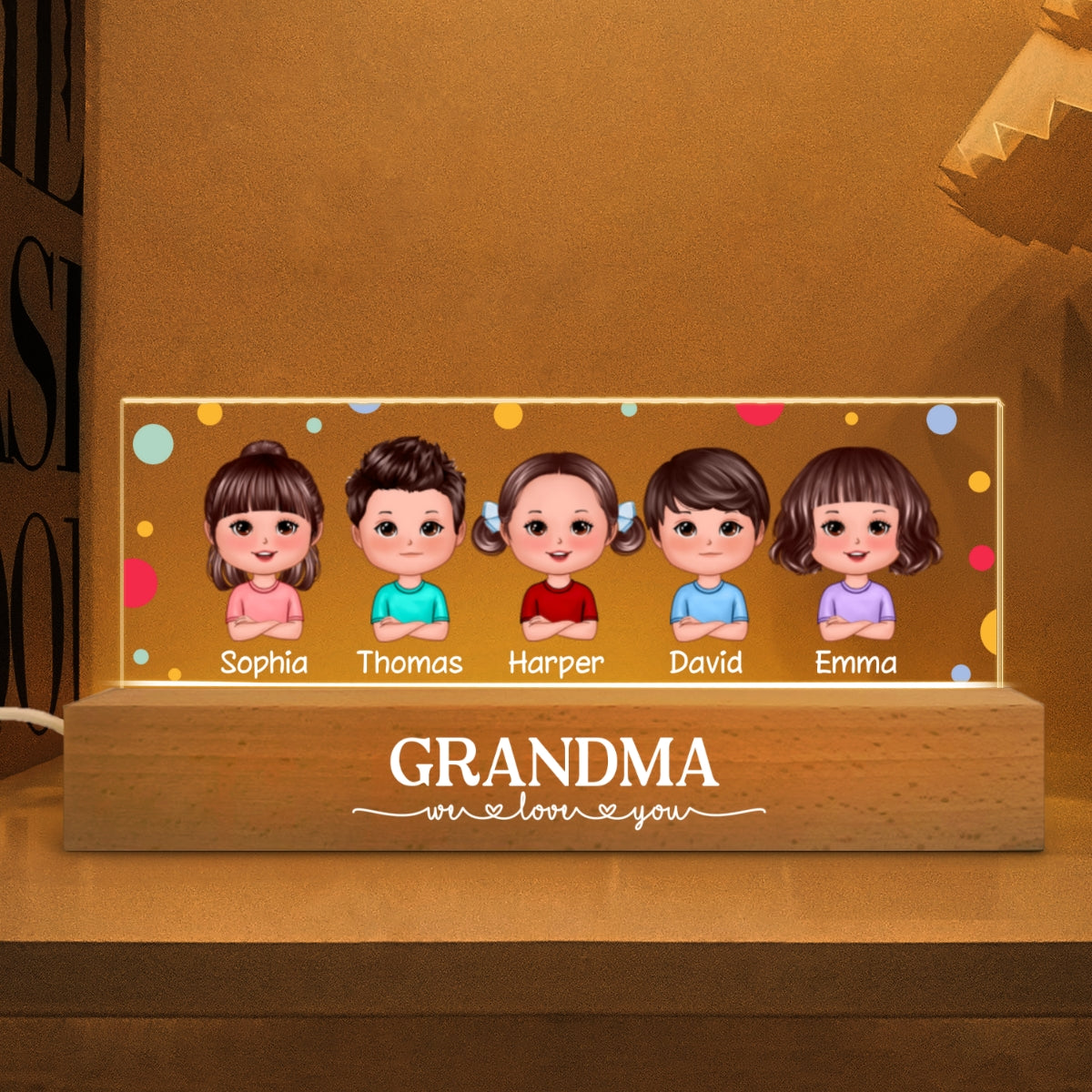 Polka Dot Grandma Mom We Love You Personalized LED Night Light