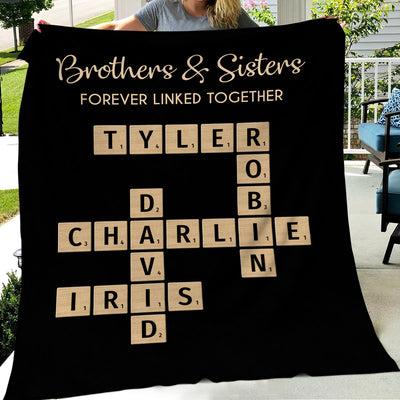 Brothers & Sisters Forever Linked Together Crossword Puzzle Art Personalized Blanket, Gift For Brothers, Sisters, Siblings, Family