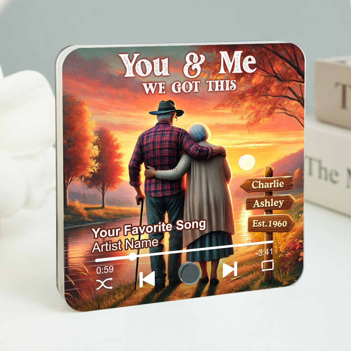 You & Me We Got This Old Couple At Lake Sunset Theme Personalized Music Fridge Magnet, Valentine's Gift For Her, Gift For Him