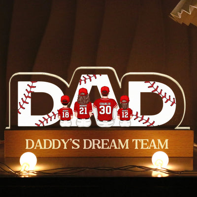 DAD Baseball Family Sitting Back View Personalized Acrylic LED Night Light, Father's Day Gift For Dad, Gift For Husband