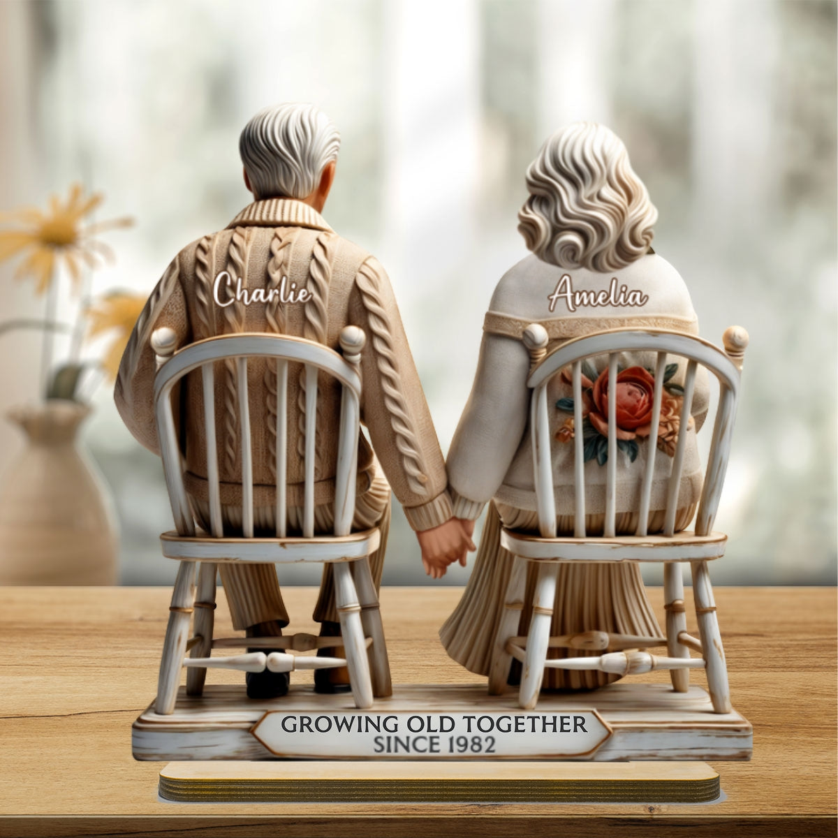 3D Effect Couple Sitting Together Personalized Standing Wooden Plaque, Heartfelt 2025  Gift, Anniversary Gift For Girlfriend, For Wife