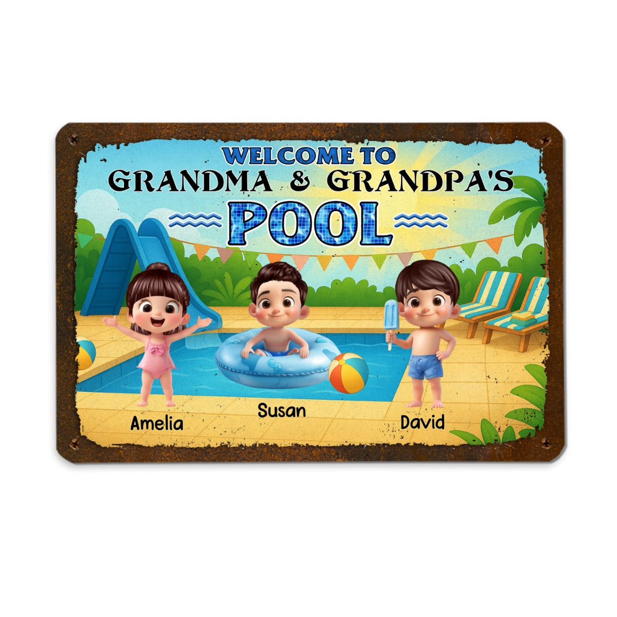 Welcome to Grandma & Grandpa's Pool Personalized Metal Sign