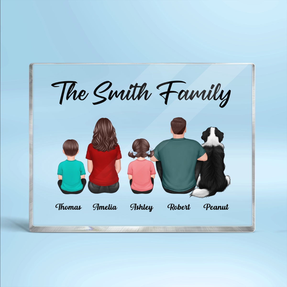 Whole Back View Family Couple Dad Mom Kids Dogs Cats Personalized Horizontal Rectangle Acrylic Block