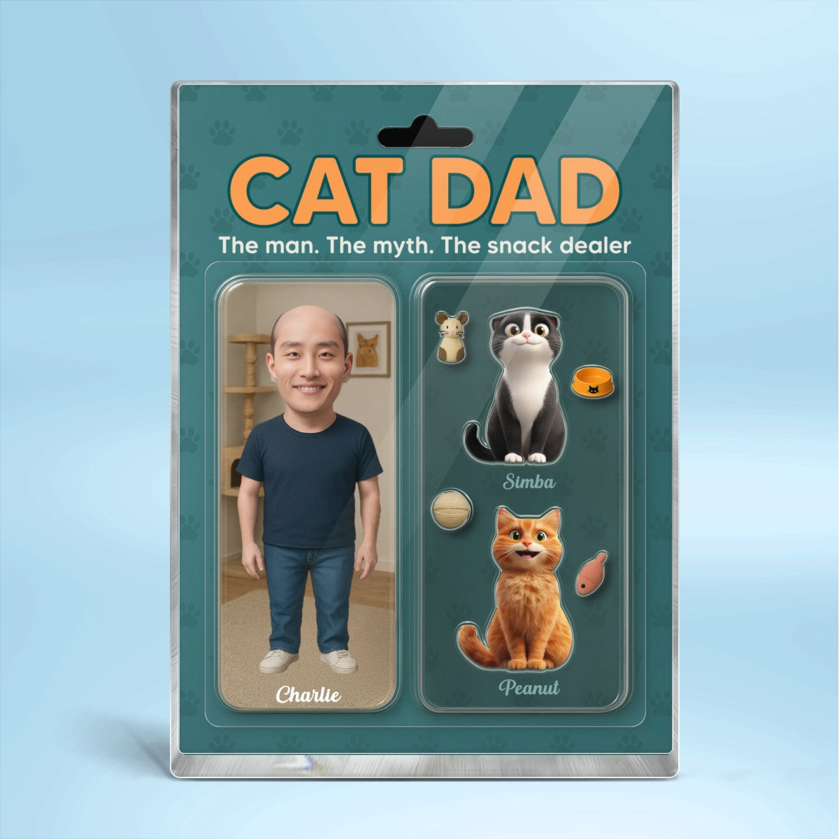 Cat Dad Photo Upload Custom Figure Personalized Acrylic Block Plaque, Father's Day Gift for Cat Lover