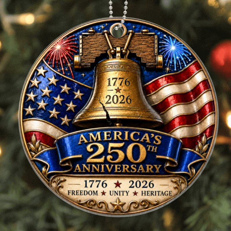America 250th Anniversary Liberty Bell - Personalized Acrylic Ornament - Patriotic Christmas Tree Decor