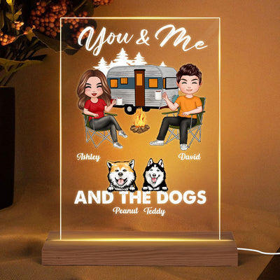Couple And Dogs Camping Personalized Rectangle LED Night Light - Acrylic LED Lamp, Valentine‘s Day Gift For Her, Gift For Him