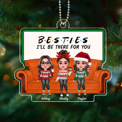 Christmas Besties Sisters Sitting On Sofa Personalized Acrylic Ornament