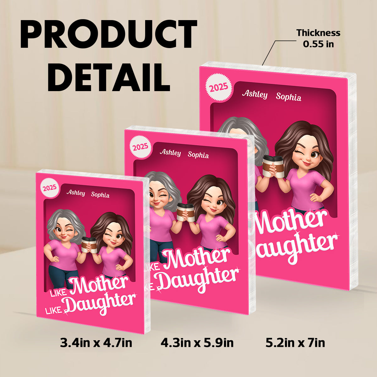 Like Mother Like Daughter Pink Toy Box 3D Effect Action Figure Personalized Acrylic Block