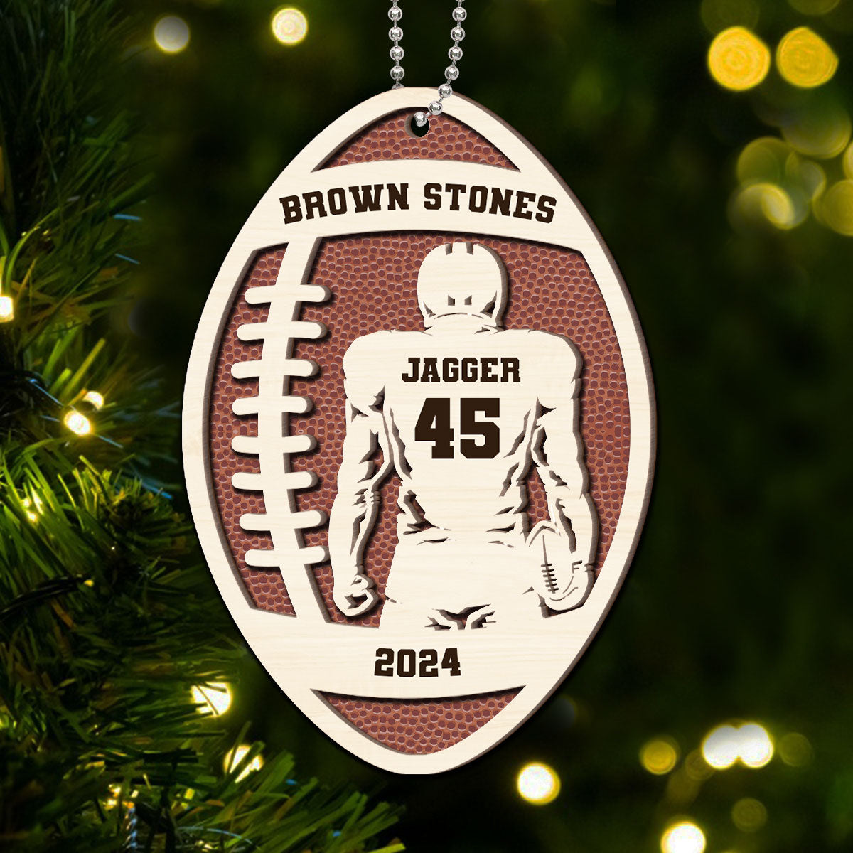 3D Football Player With Name Personalized 2-Layer Wooden Sport Ornament