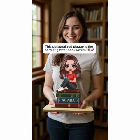 Gift For Book Lover Book Worm Custom Personalized Standing Wooden Plaque