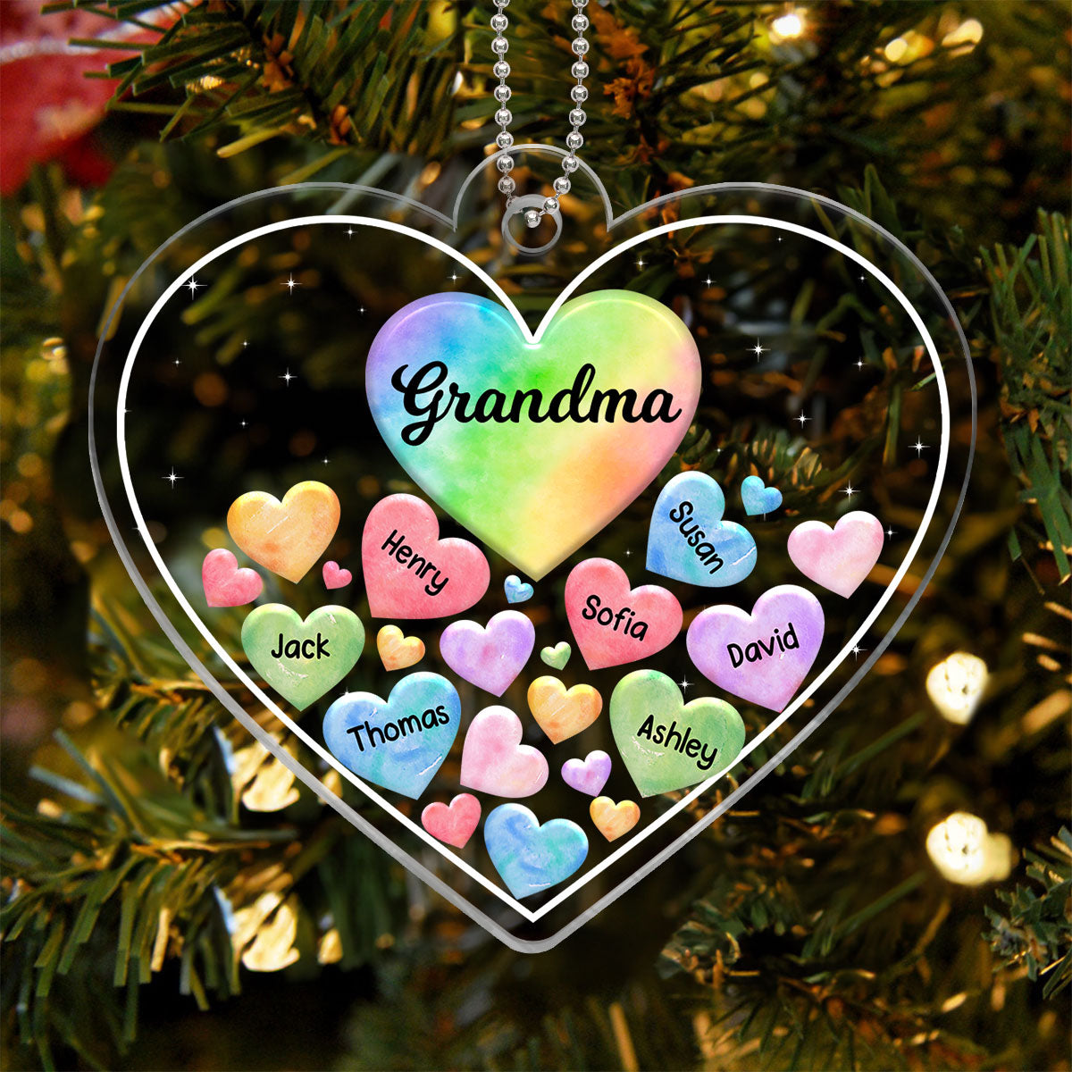 Grandma Mom Hearts In Heart Personalized Acrylic Ornament