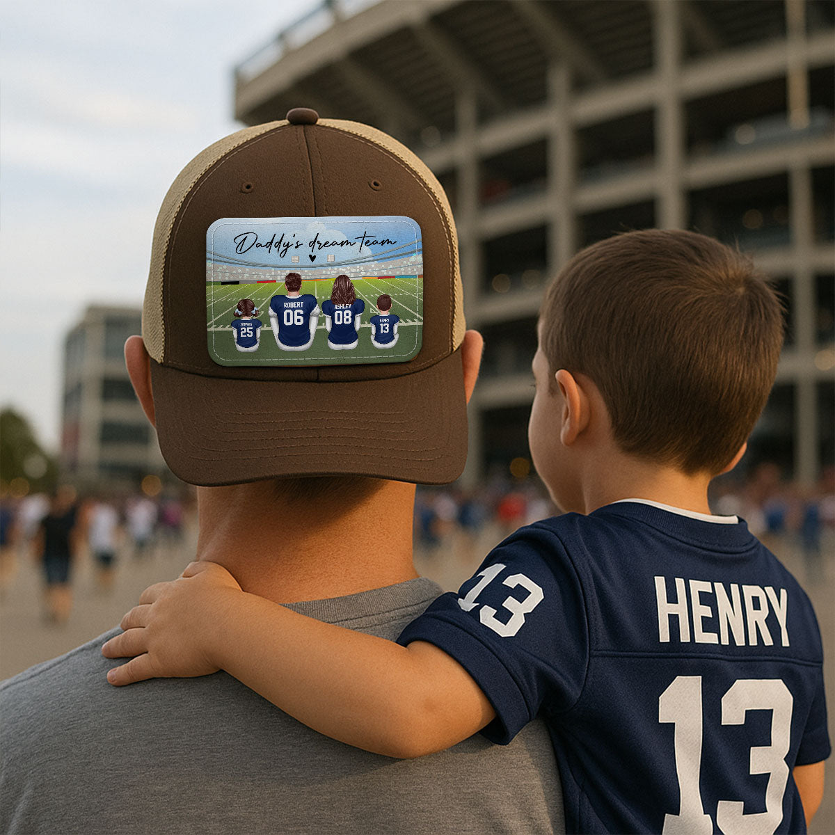 Football Daddy's Dream Team Personalized Leather Patch Hat, Gift For Dad