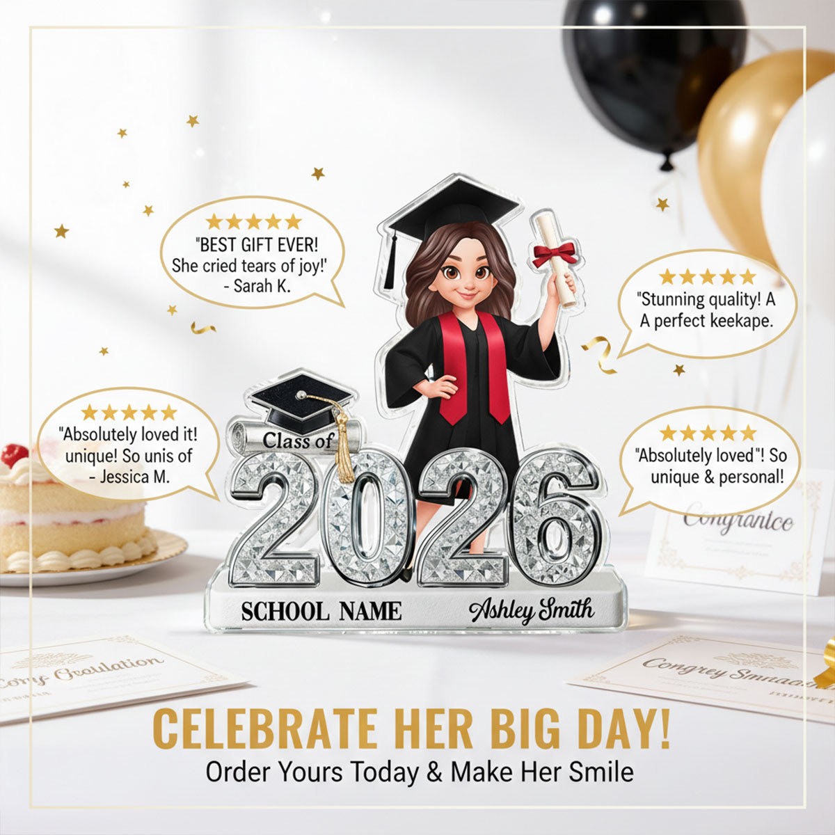 Class Of 2026 2027 Senior Shiny Effect 2D Flat - Personalized Acrylic Block Plaque - Graduation Gift For Graduates, Daughter, Son