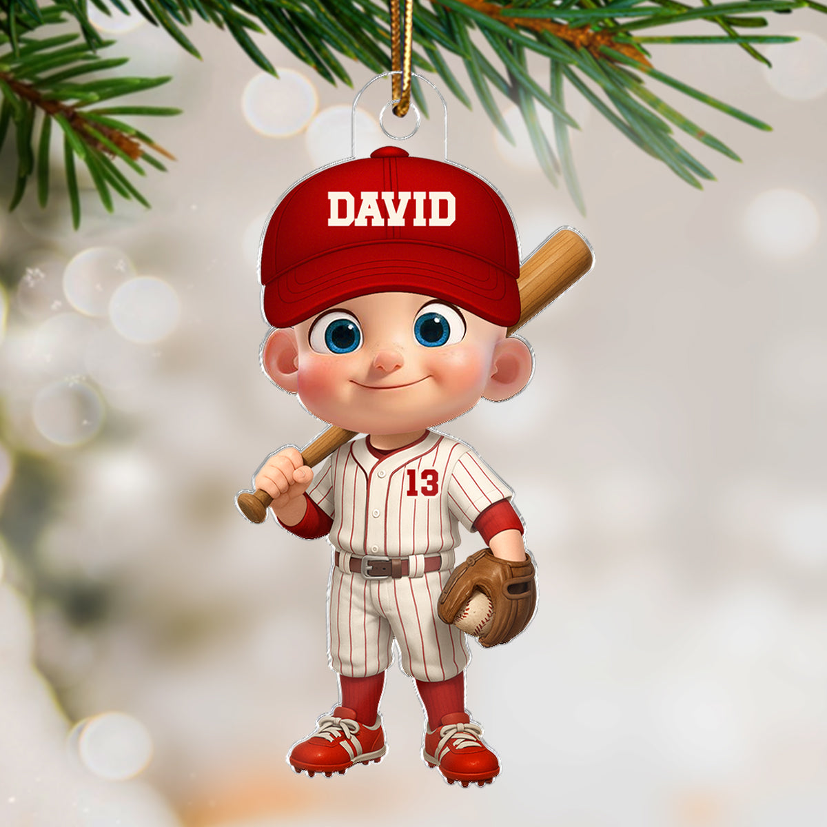 3D Effect Little Kid Baseball Christmas - Personalized Acrylic Ornament - Gift For Kids, Grandkids