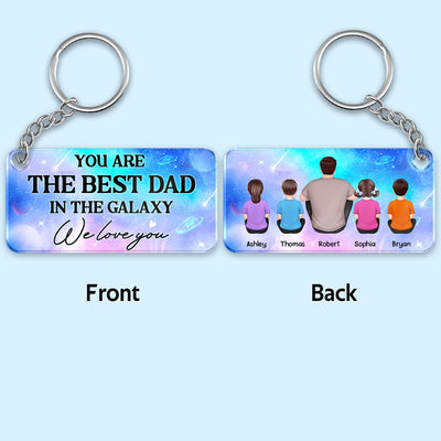 Best Dad In The Galaxy Back View Man Kids Dog Cat Father‘s Day Gift Personalized Wooden Keychain