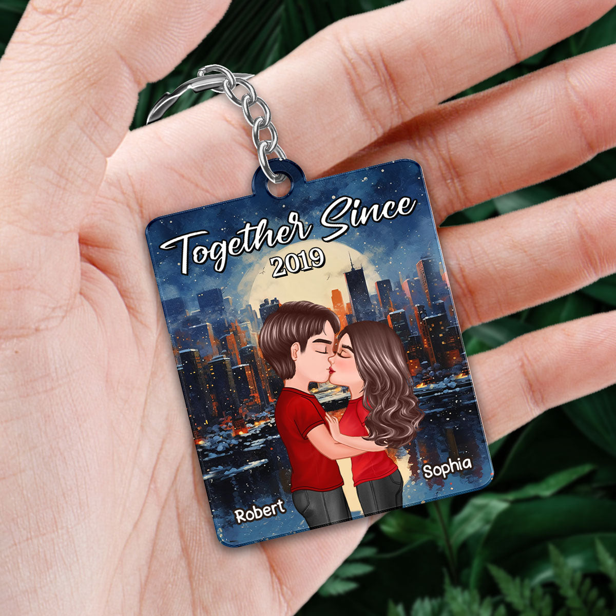 City Night Doll Couple Kissing Favorite Song QR Code Personalized Acrylic Keychain