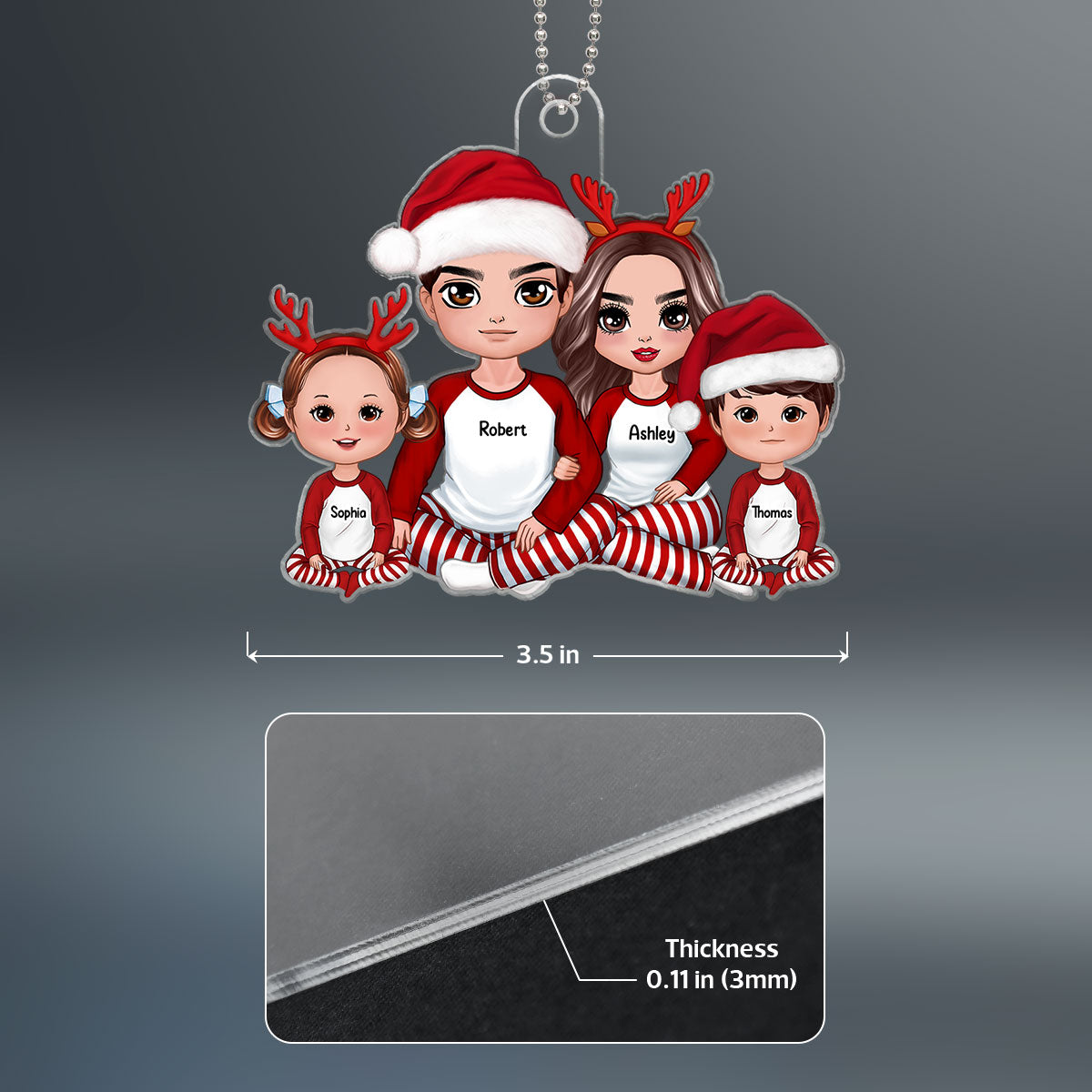 Pajamas Doll Family Couple Dad Mom Kids Sitting Christmas Personalized Acrylic Ornament