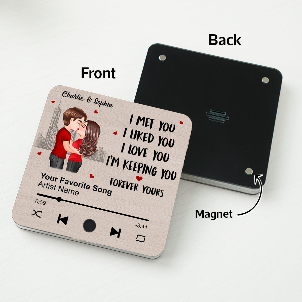 Skyline Couple Kissing I Met You Personalized Music Fridge Magnet, Heartfelt Gift For Couple, For Him, For Her, Boyfriend, Girlfriend, Husband, Wife
