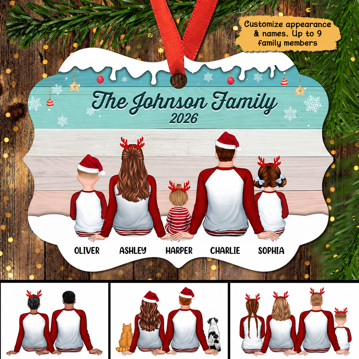Colorful Palette Family Pajamas Sitting Personalized Christmas Ornament