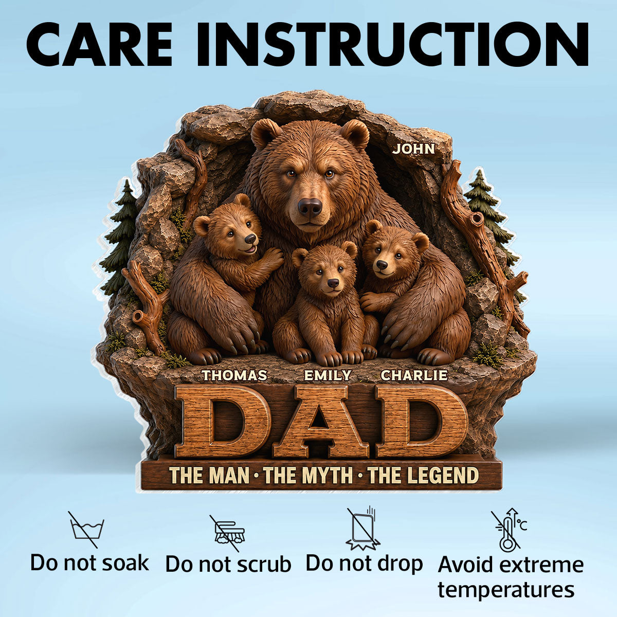 Papa Bear Dad The Man The Myth The Legend - Personalized Acrylic Block Plaque - Cool Father's Day Gift For Dad